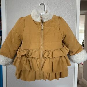 Toddler Mustard Yellow Ruffle Jacket with Faux Fur Trim
